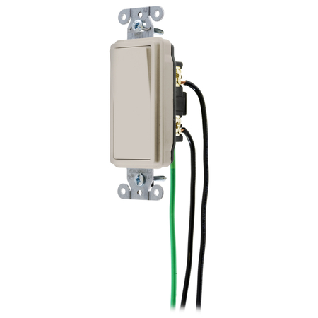 HUBBELL WIRING DEVICE-KELLEMS Spec Grade, Decorator Switches, General Purpose AC, Single Pole, 20A 120/277V AC, Back and Side Wired, Pre-Wired with 8" #12 THHN DSL120LA
